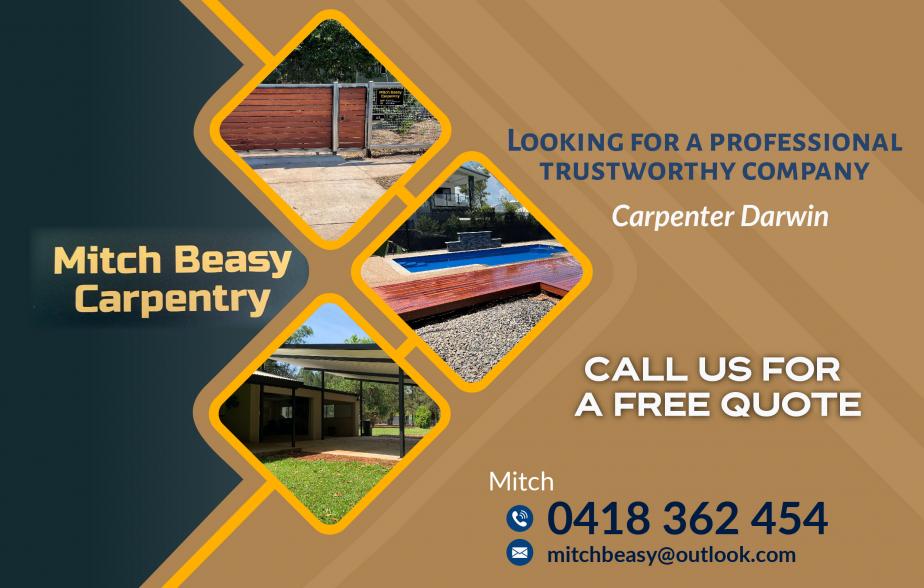 Mitch Beasy Carpentry- 0418 362 454

Carpenter Darwin
Carpentry Darwin 