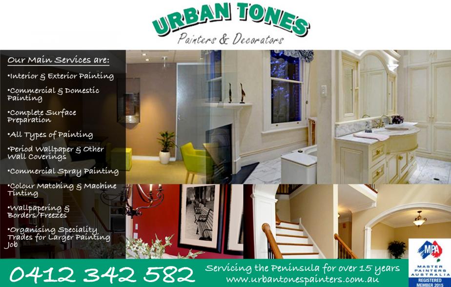 For a reliable painter to attend to all of your painting needs give the expert painter a call to attend to all of your painting needs in the areas of Safety Beach, Dromana, McCrae, Rosebud, Rosebud West, Rye, Blairgowrie, Sorrento, Portsea call Urban Tones Painters & Decorators. Urban Tones Painters & Decorators on 0412 342 582 for a painter to attend to all of your painting needs today.